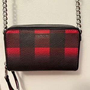 Calvin Klein Red and Black Checkered Crossbody Bag